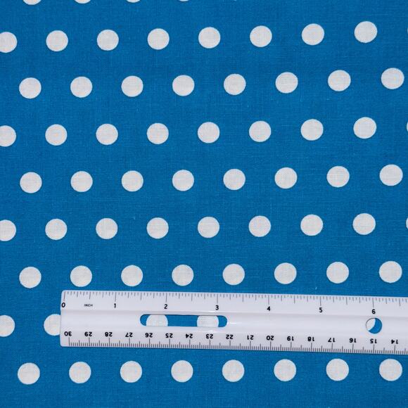 Teal Blue and White Medium Size Polka Dot Cotton Fabric - 1/2 Yard - Blender - Picture 2 of 5